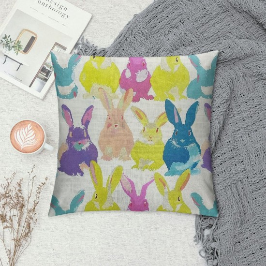 Qinduosi  Easter Pillow Cover Inch Colorful Bunnies Decorations Holiday Farmhouse Spring Pillow Case for Home Sofa Couch Decor AA