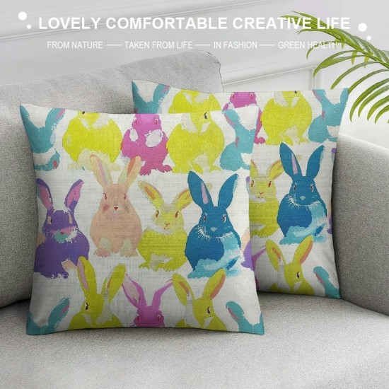 Qinduosi  Easter Pillow Cover Inch Colorful Bunnies Decorations Holiday Farmhouse Spring Pillow Case for Home Sofa Couch Decor AA