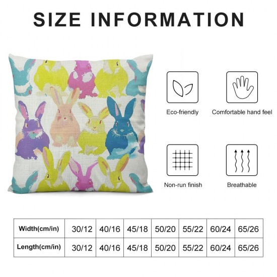 Qinduosi  Easter Pillow Cover Inch Colorful Bunnies Decorations Holiday Farmhouse Spring Pillow Case for Home Sofa Couch Decor AA