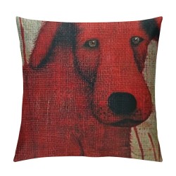 Qinduosi Linen Square Decorative Throw Pillow Case Cushion Cover Green Background Red Dog "