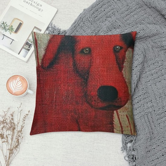 Qinduosi Linen Square Decorative Throw Pillow Case Cushion Cover Green Background Red Dog "