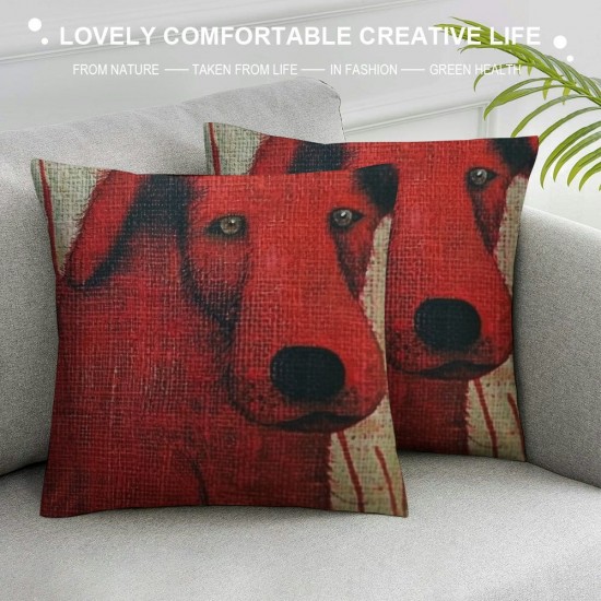 Qinduosi Linen Square Decorative Throw Pillow Case Cushion Cover Green Background Red Dog "