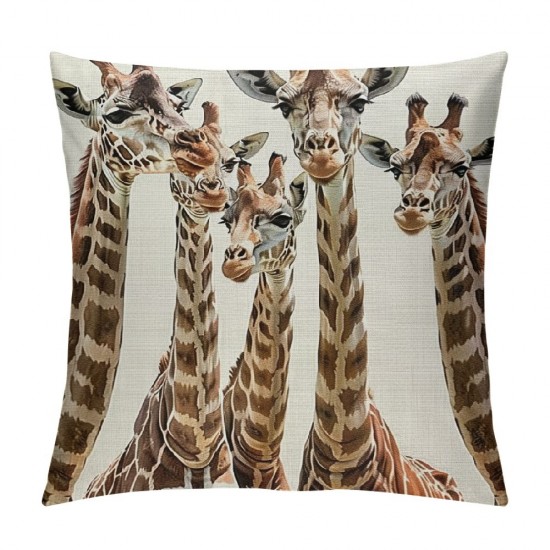 Decorative Pillow Covers Inch Linen Cushion Cover Happiness Family Three Giraffes My Mother Father and Me with Zipper Long Term Use