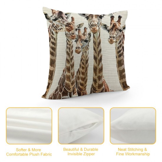 Decorative Pillow Covers Inch Linen Cushion Cover Happiness Family Three Giraffes My Mother Father and Me with Zipper Long Term Use