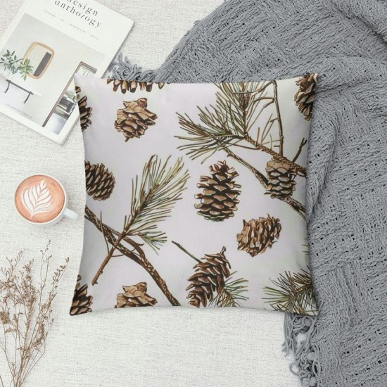 Gradually Varied Pine Cones Pillowcases Winter Plant Vintage Seamless Pattern Art Design Pillow Case Decorative Throw Pillow Cover for Home Sofa Office