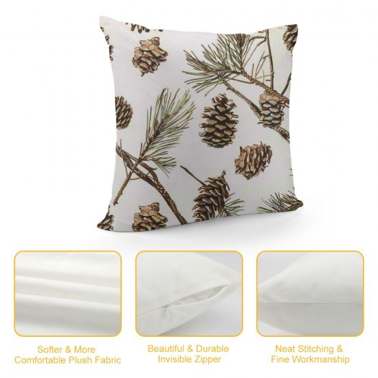 Gradually Varied Pine Cones Pillowcases Winter Plant Vintage Seamless Pattern Art Design Pillow Case Decorative Throw Pillow Cover for Home Sofa Office