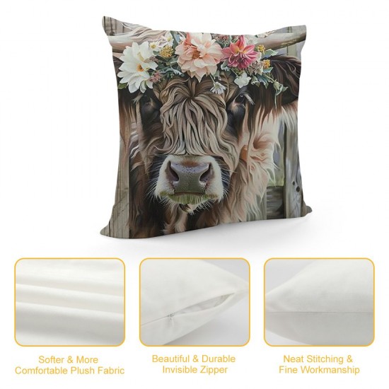 Qinduosi Highland Cow Art Throw Pillow Cover Decor Vintage Country Farmhouse Art for Gifts and Home Decor Throw Pillow Cover Inches Farmhouse Throw Pillow Cover