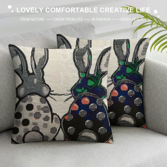 Qinduosi  Easter Rabbits Throw Pillow Cover,  Inch Black and White Spring Holiday Party Cushion Case Decoration for Sofa Couch