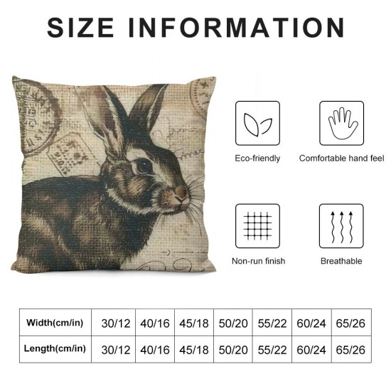 Qinduosi  Vintage Easter Bunny Pillow Cover Cute Animal Rabbit Home Decor Linen Throw Cushion Case