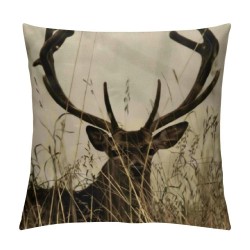 Stag Deer Throw Pillow Covers ,Whitetail Deer Fawn in Wilderness Linen Cushion Cases Decorative Pillow Cases for Couch Sofa Bedroom