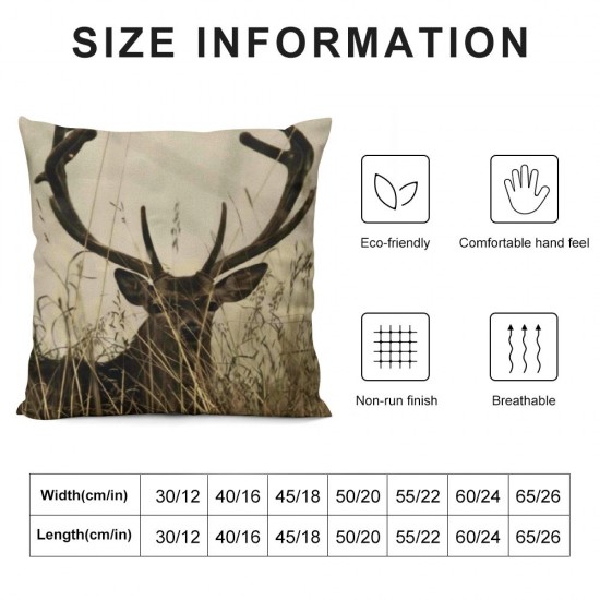 Stag Deer Throw Pillow Covers ,Whitetail Deer Fawn in Wilderness Linen Cushion Cases Decorative Pillow Cases for Couch Sofa Bedroom