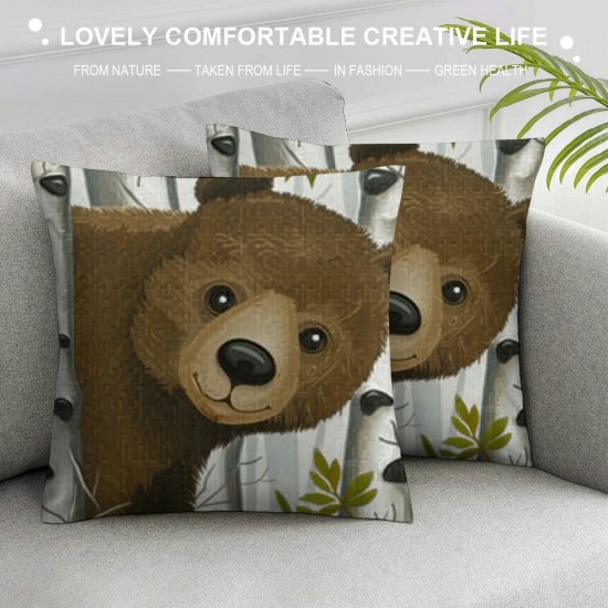 Forest Animal Pillow Covers Set of Deer Fox Bear Raccoon Decorative Throw Pillowcases Polyester Linen for Sofa Couch Kids Classroom Decor