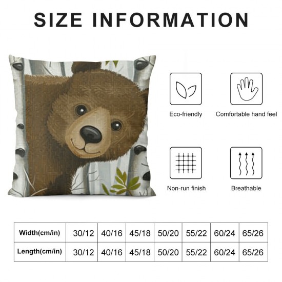 Forest Animal Pillow Covers Set of Deer Fox Bear Raccoon Decorative Throw Pillowcases Polyester Linen for Sofa Couch Kids Classroom Decor