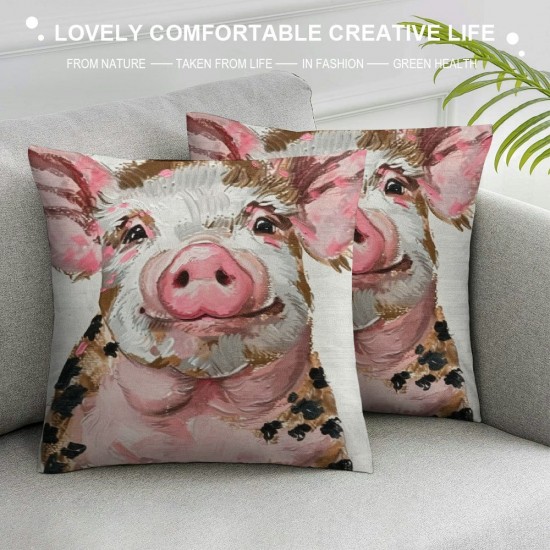 Qinduosi  Couch Pillow Cover Set of Pig, Funny Pig with Leopard Bow Decorative Throw Pillowcase Cushion Cover  Inch Pink Piggy Throw Pillows Covers for Sofa Bedroom Car Living Room