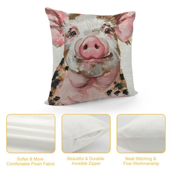 Qinduosi  Couch Pillow Cover Set of Pig, Funny Pig with Leopard Bow Decorative Throw Pillowcase Cushion Cover  Inch Pink Piggy Throw Pillows Covers for Sofa Bedroom Car Living Room