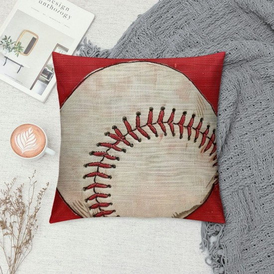 Retro Oil Painting American Style Baseball Popular Sports in USA Linen " Throw Pillow Case for Outdoor Indoor Home Decor Cushion Cover