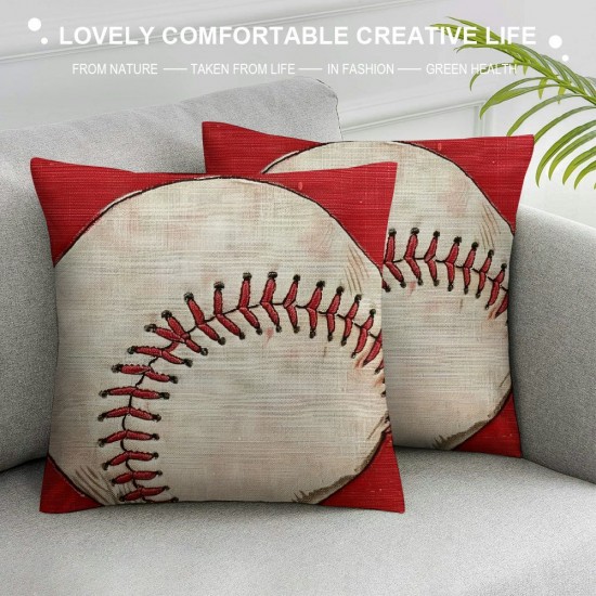 Retro Oil Painting American Style Baseball Popular Sports in USA Linen " Throw Pillow Case for Outdoor Indoor Home Decor Cushion Cover