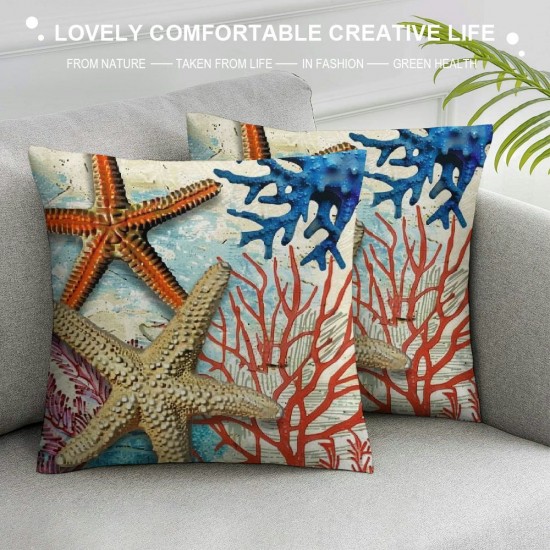 Qinduosi Summer Coral Throw Pillow CoversFarmhouse Starfish Beach Nautical Outdoor Pillow Covers Ocean Pillowscase