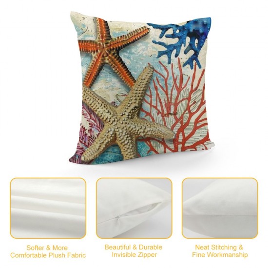 Qinduosi Summer Coral Throw Pillow CoversFarmhouse Starfish Beach Nautical Outdoor Pillow Covers Ocean Pillowscase