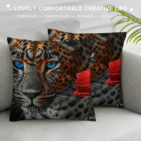 PHYHOO Cushion Covers,Red Rose Flower Boys Cushion Cases Safari Floral Pillow Covers, Romantic Throw Pillow Covers