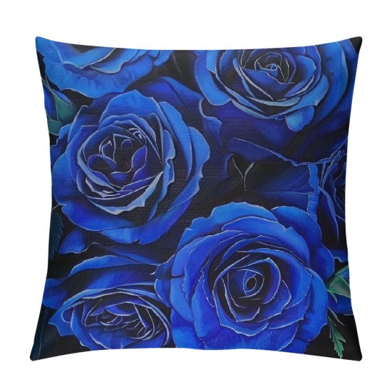 PHYHOO Throw Pillow Covers, Blue Black Rose Floral Pillow Covers, Digital Printed Cushion Cases, Romantic Bedroom Decor Decorative Pillow Covers Valentine's Day Gift