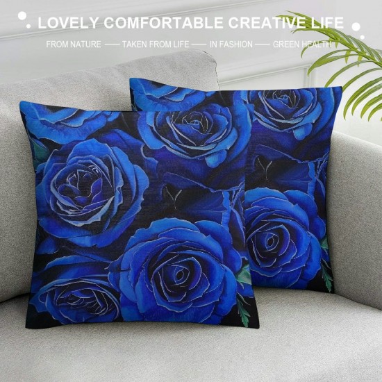 PHYHOO Throw Pillow Covers, Blue Black Rose Floral Pillow Covers, Digital Printed Cushion Cases, Romantic Bedroom Decor Decorative Pillow Covers Valentine's Day Gift