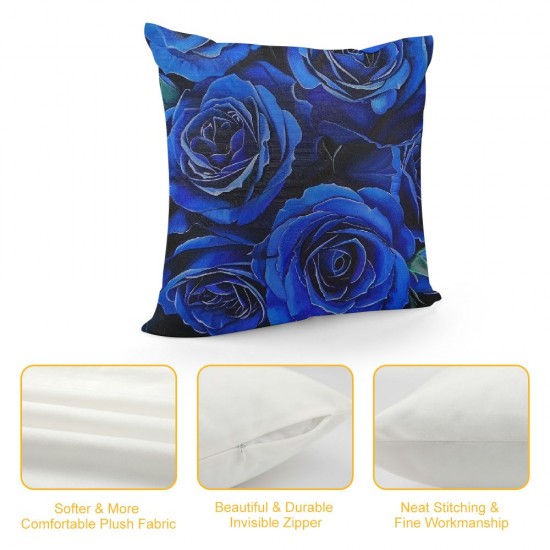 PHYHOO Throw Pillow Covers, Blue Black Rose Floral Pillow Covers, Digital Printed Cushion Cases, Romantic Bedroom Decor Decorative Pillow Covers Valentine's Day Gift