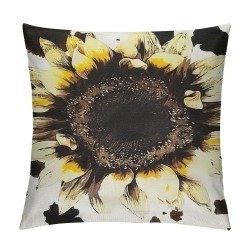 PHYHOO Cow Print Pillow Covers,White Brown Black Sunflower Throw Pillow Covers Bedroom Decor,Yellow Highland Cow Fur Cushion Cases,Farmhouse Animal Decorative Pillow Covers