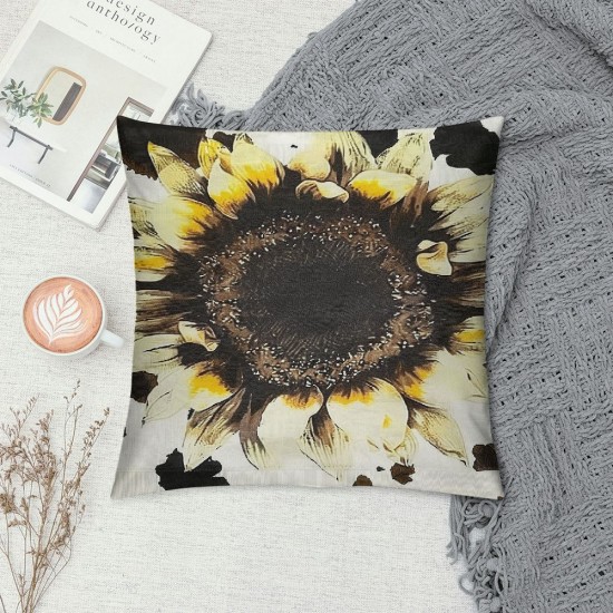 PHYHOO Cow Print Pillow Covers,White Brown Black Sunflower Throw Pillow Covers Bedroom Decor,Yellow Highland Cow Fur Cushion Cases,Farmhouse Animal Decorative Pillow Covers