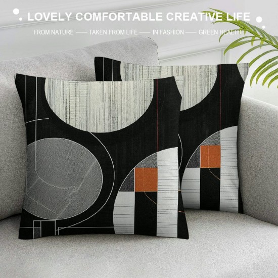 PHYHOO Modern Black Striped Cushion Cover Geometric Throw Pillow Cover for Home Office Bedroom Retro Circle Pillow Cover Abstract Art Decorative Pillow Cover