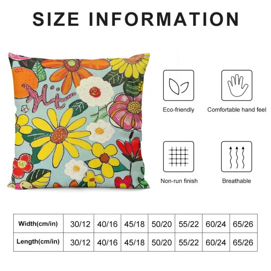 Pillow Covers for Adult, Flower Square Pillow Cases,Colorful Summer Floral Cushion Cases, Garden Floral Accent Pillow Cases Bedroom Decor