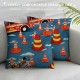 PHYHOO Fire Truck Pillow Covers,Kids Red Fire Engine Cushion Covers Cartoon Car Throw Pillow Covers for Bedroom Living Room,Cute Firemen Car Decorative Accent Pillow Cases,Blue