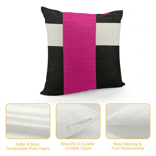 Patchwork Striped Throw Pillow Covers Hot Pink Black Stripes Pillow Covers Aesthetic Geometric Soft Cushion Cases For Kids Women Rustic Bedroom Home Office Sofa Bed