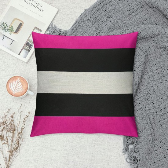 Patchwork Striped Throw Pillow Covers Hot Pink Black Stripes Pillow Covers Aesthetic Geometric Soft Cushion Cases For Kids Girls Women Rustic Bedroom Home Office Sofa Couch Bed