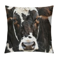 PHYHOO Print Throw Pillow Cover, Black White Cow Print Pillow Cover for Kids Boys Girls, Farmhouse Brown Animal Fur Cushion Cover, Rustic Decorative Accent Pillow Case