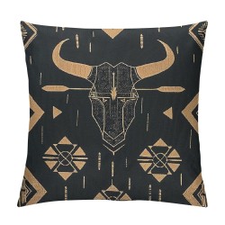 Bull Skull Throw Pillow Covers Boho Pillow Covers Ethnic Horns Bohemian Cushion Covers Brown Symbol Mysterious Abstract Geometric Decorative Pillow Covers