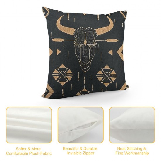 Bull Skull Throw Pillow Covers Boho Pillow Covers Ethnic Horns Bohemian Cushion Covers Brown Symbol Mysterious Abstract Geometric Decorative Pillow Covers