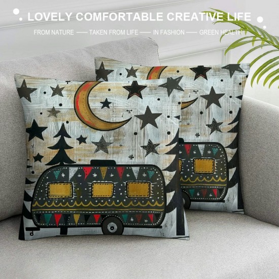 Throw Pillow Cover,Happy Camping Pillow Cover All Season,RV Inside Decor Duvet Cushion Cover, Accessories for Travel Trailers,Oil Painting Decorative Pillow Cover