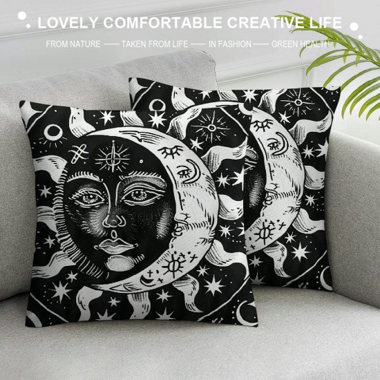 PHYHOO Sun and Moon Throw Pillow Covers , Zodiac Constellations Pillow Covers for Sofa, Decorative Pillow Covers, Exotic Bohemian Hippie Cushion Covers, Black White