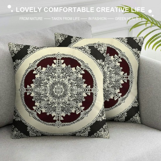 Retro Floral Throw Pillow Cover Exotic Pillow Cover Boho Burgundy Fashion Retro Red Yellow Cushion Cover Vintage Bohemian Bedroom Decor Fashion Cushion Case For Women Men