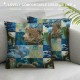 PHYHOO Animal Throw Pillow Cover, Pillow Cover for Boys Kids, Cushion Cover, Plants Accent Pillow Case Waterproof,Blue Brown