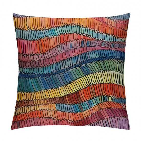 Boho Throw Pillow CoversBohemian Pillow Covers Embroidered Waves Cushion Covers Geometric Ethnic Colorful Abstract Decorative Pillow Covers for Adult