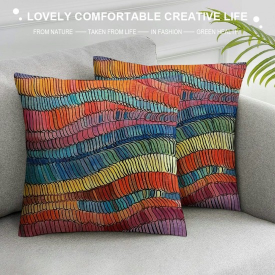 Boho Throw Pillow CoversBohemian Pillow Covers Embroidered Waves Cushion Covers Geometric Ethnic Colorful Abstract Decorative Pillow Covers for Adult