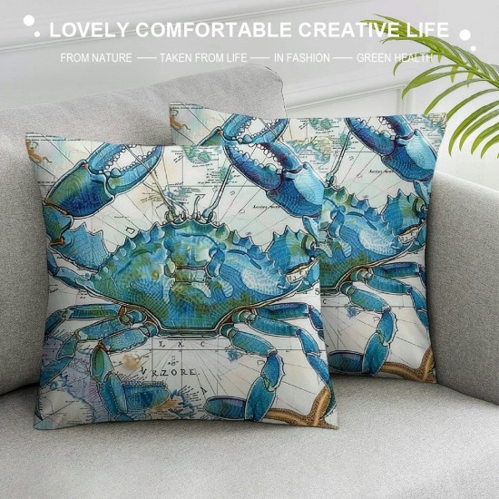 PHYHOO Sea Beach Theme Pillow Covers Kids Beach Crabs Print Cushion Cases Sea Animal Crab Throw Pillow Covers Decorative Square Pillow Cases For Living Room Reversible