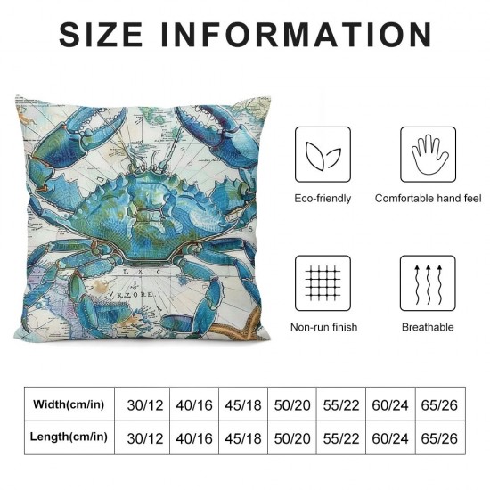 PHYHOO Sea Beach Theme Pillow Covers Kids Beach Crabs Print Cushion Cases Sea Animal Crab Throw Pillow Covers Decorative Square Pillow Cases For Living Room Reversible