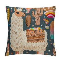 PHYHOO Pillow Covers,Cartoon Llama Throw Pillow Covers ,Happy Camping Cushion Cases,Geometric Aztec Square Pillow Cases for Living Room Bed