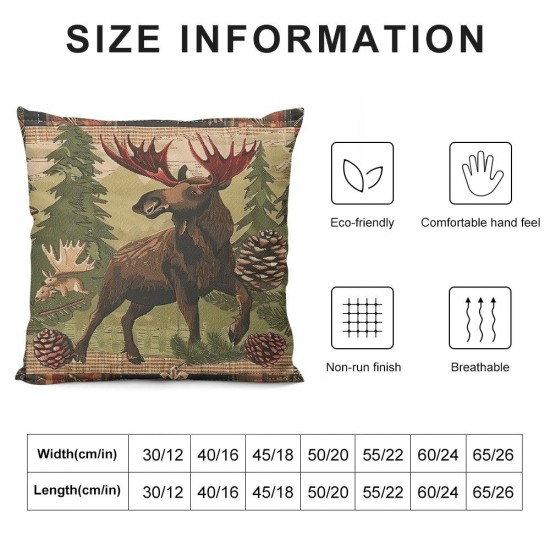 PHYHOO Rustic Moose Cushion Covers ,Countryside Theme Pillow Covers for Men Boys,Patchwork Buffalo Plaid Throw Pillow Covers,Boho Tribal Decorative Pillow Covers