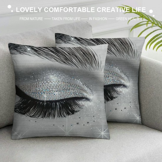 Eyelash Cushion Covers Grey Giltter Sequins Throw Pillow Covers Decor Luxurious Pillow Covers Style Decorative Square Pillow Cases for Bedroom Living Room