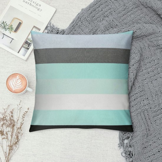 PHYHOO Adults Patchwork Striped Throw Pillow Cover Teal Black Gray Pillow Cover Modern Geometric Stripes Living Room Decorative Square Pillow Case