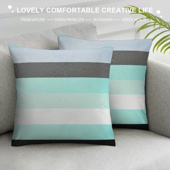 PHYHOO Adults Patchwork Striped Throw Pillow Cover Teal Black Gray Pillow Cover Modern Geometric Stripes Living Room Decorative Square Pillow Case